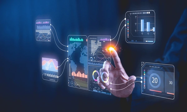 Analist bedient digitale data-dashboards en analytics